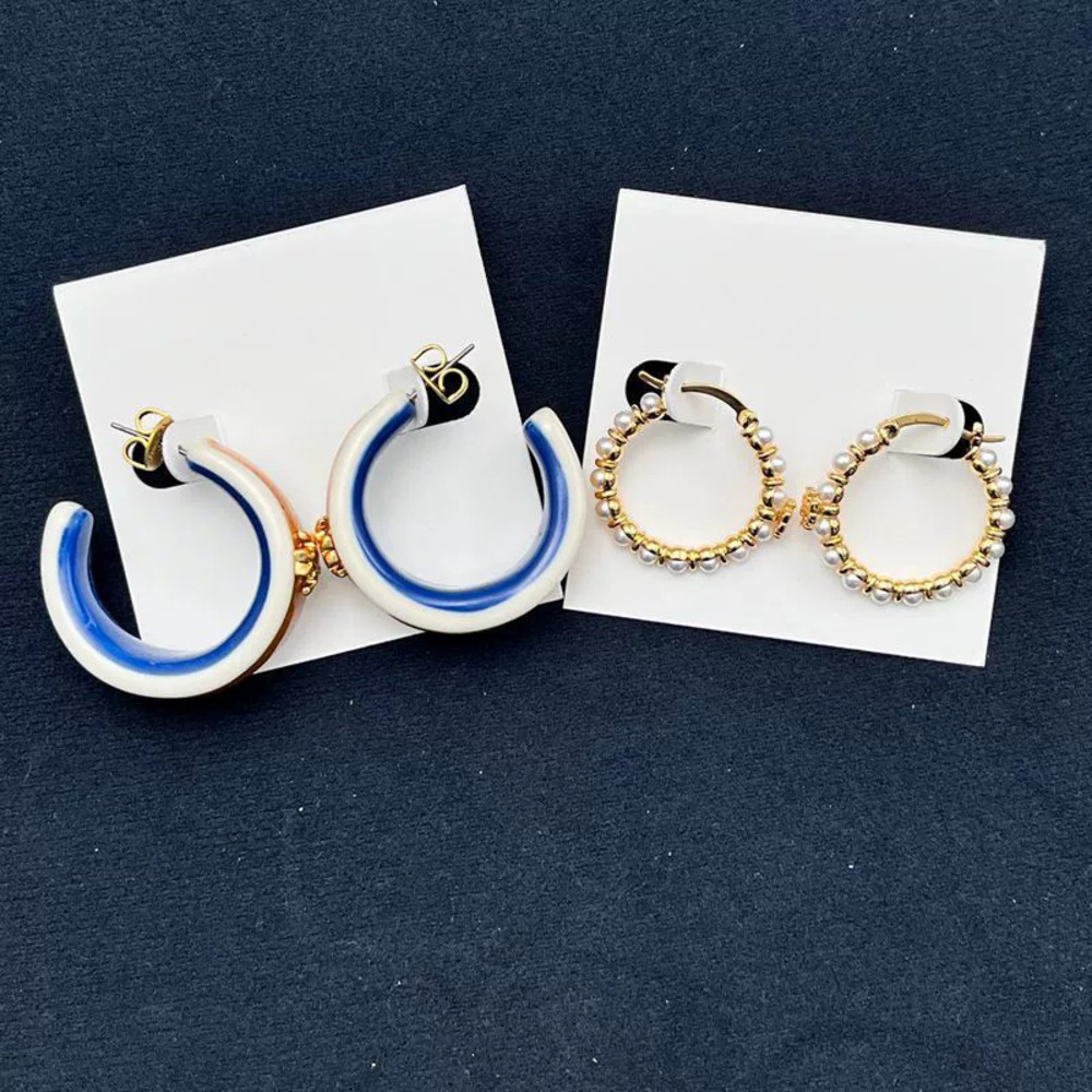 Tory Burch Double Enamel Contrast Pearl Hoop Earrings